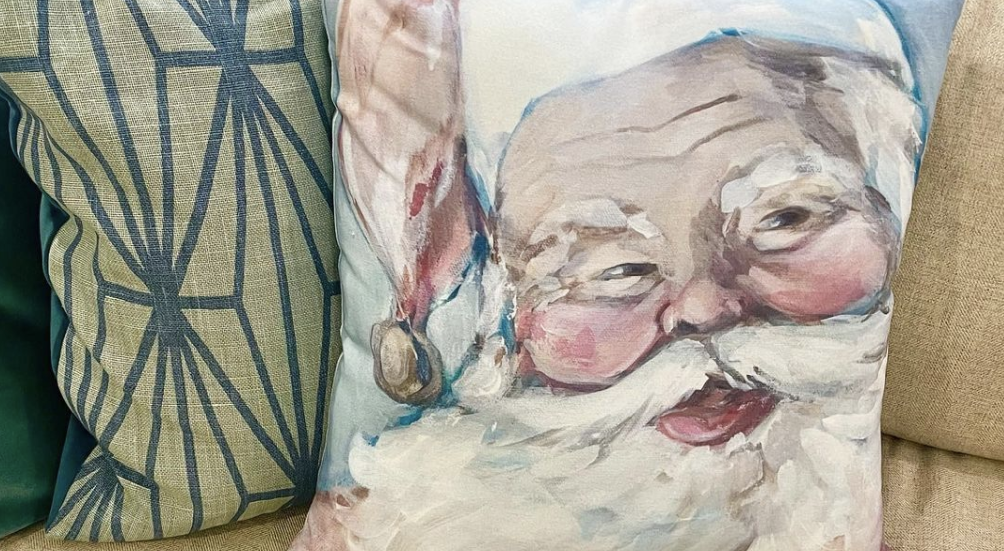 Spotted Lauren Barksdale Hill holiday art pillows at Mint